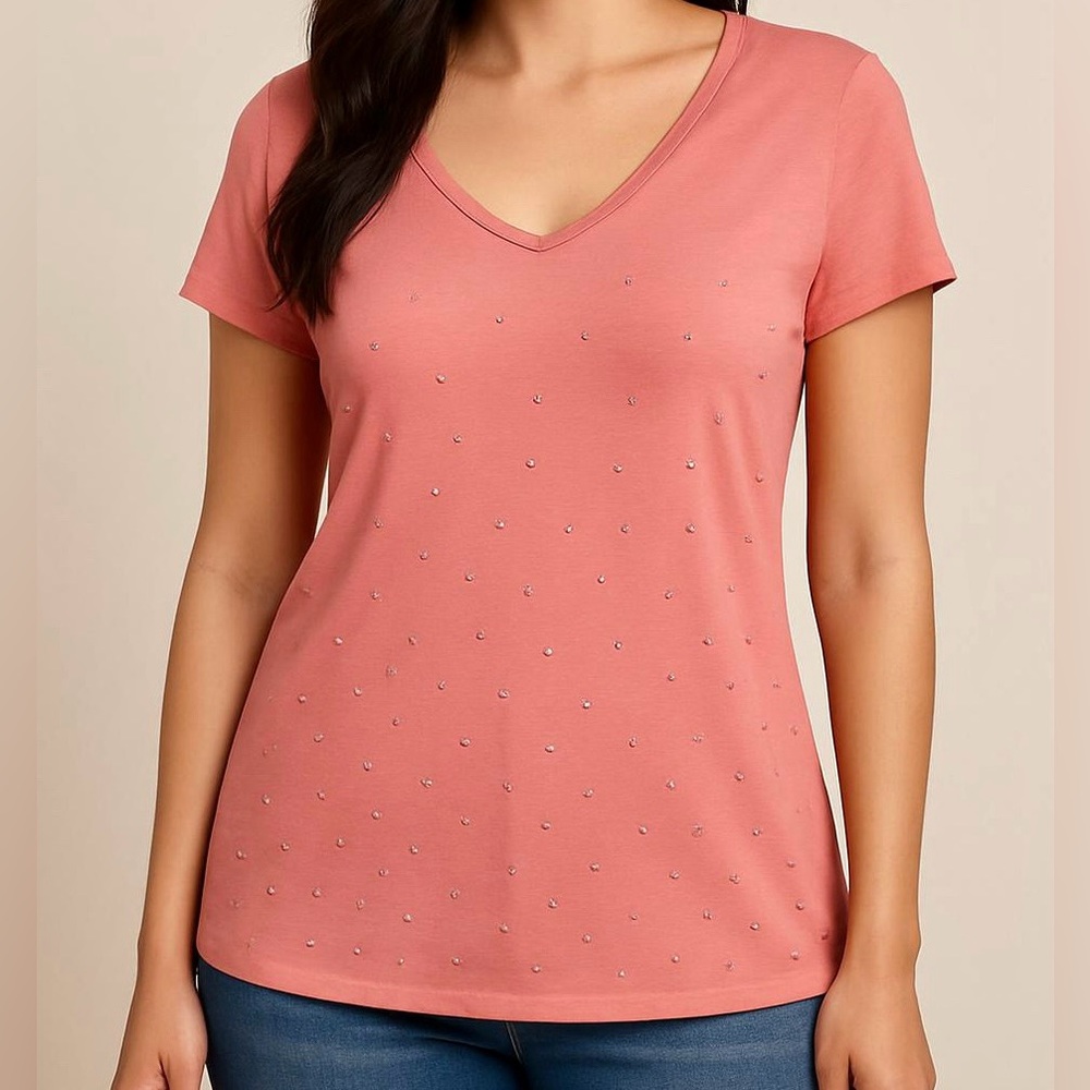 Apt. 9 Coral Orange Embellished XS Summer Coastal Chic Boho Everyday Basic Top